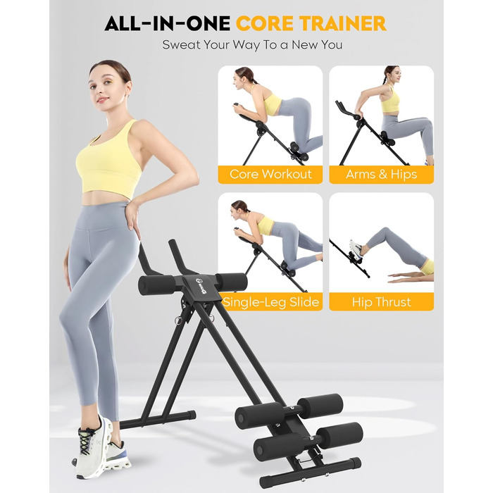 Тренування пресу вдома: Bauchmuskeltrainer - компактний складний тренажер для пресу, фітнес-обладнання для чоловіків та жінок (чорний)