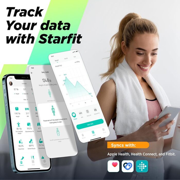 Ваги для тіла RunSTAR з аналізатором складу тіла (13 параметрів) та синхронізацією з додатком - білі