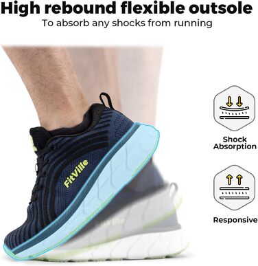 Кросівки для бігу FitVille для чоловіків, широкі (46 EU), темно-синій з чорним. Легкі, дихаючі, зручні для ходьби та джогінгу.