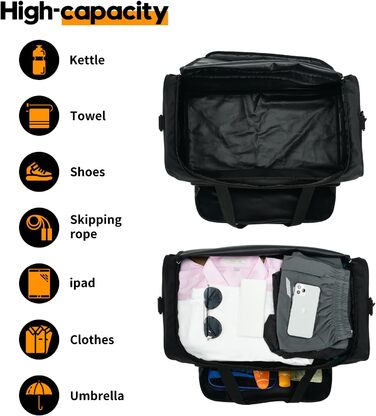 Спортивна сумка 42 л для жінок і чоловіків, дорожня сумка Weekender Carry-On, тренувальна сумка для спортзалу, чорна