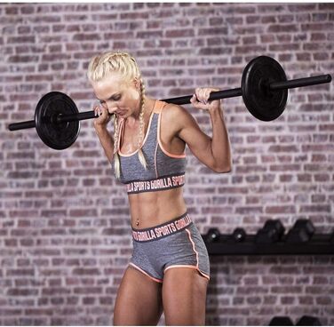 Олімпійський гриф GORILLA SPORTS 170 см, 30 мм, до 200 кг, зіркові замки, рифлена ручка, хромований, сріблясто-чорний