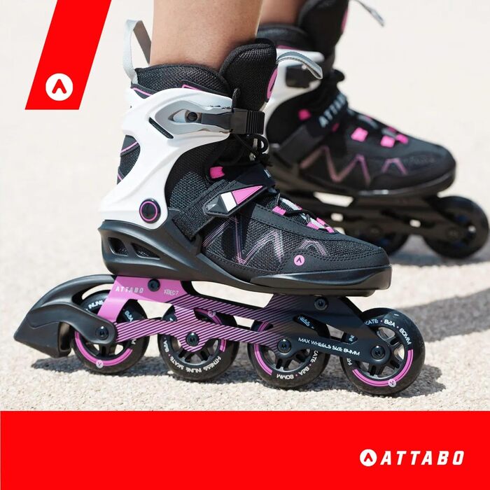 Ковзани жіночі ATTABO Bliss, 37-42 EU, регульовані, з алюмінієвою пластиною та колесами 80 мм, PU-підшипники ABEC-7