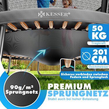Батут KESSER® Outdoor Ø 244/305/366/427 см з сертифікатом GS, для дітей та дорослих (до 150 кг) з захисним сітком, сумкою, сходами, захисним бортиком та м'якими стійками сітки, антрацит