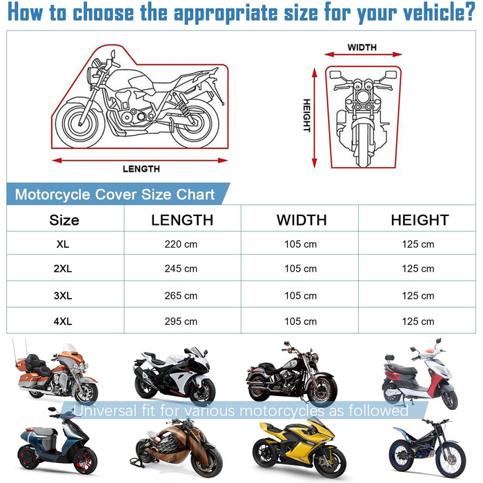 Водонепроникний чохол для мотоцикла VANSHEIM 220x105x125 см, 420D Oxford, зимовий, для скутера/моторолера