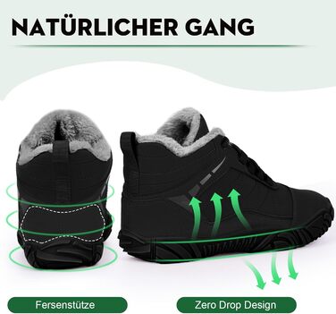 Босижні зимові черевики Ruyi: теплий підкладка, водонепроникність, підошва з протектором, широка передня частина (W09, чорний, 36 EU)