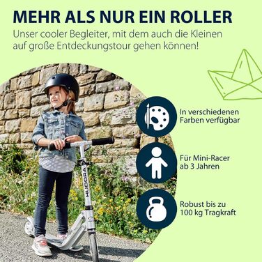 Дитячий самокат HUDORA Little BigWheel, алюмінієвий, великі колеса, для дітей від 3 років, складаний, регульований по висоті, до 100 кг