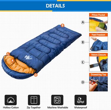 Спальний мішок Outdoor Deckenschlafsack Koppelbar, 5-15°C, 220x80 см для дорослих. Підходить для кемпінгу, трекінгу, риболовлі, подорожей. Водонепроникний, 3-сезонний, з можливістю з'єднання. Ліва блискавка.