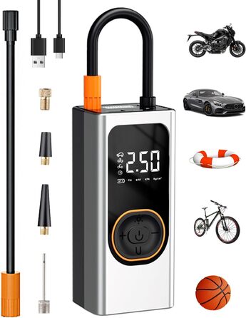 Портативний електричний компресор 6000mAh, 150 PSI, міні насос для шин з цифровим манометром, LED, USB Powerbank для авто, мото, велосипеда, м'ячів