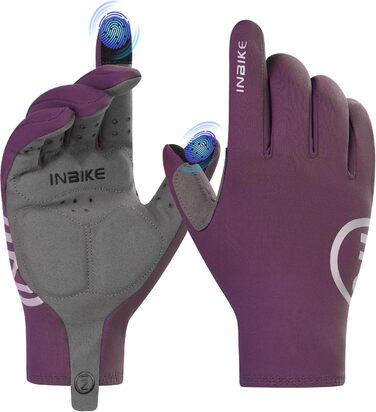 Велосипедні рукавички Inbike зимові MTB, 2 пальці, сенсорний екран, теплі, вітронепроникні, дихаючі, антиковзаючі, для катання на велосипеді, лижах, сноуборді, відпочинку IHC701 (фіолетовий, M)