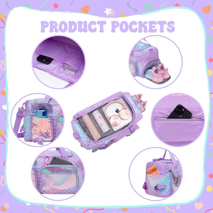 Дитяча спортивна сумка HTgroce Meerjungfrau з відділенням для взуття - ідеальна для танців, балету та подорожей