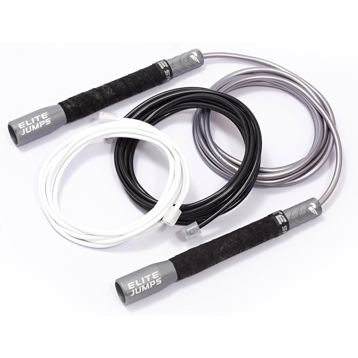 Стрибки Elite Jumps: Набір скакалок з ПВХ та пружин – преміум якість для фітнесу та кардіотренувань. Міцні ручки (срібні)