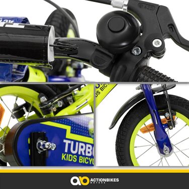 Детский велосипед Actionbikes Turbo 12/16 дюймов - V-Brake тормоза, защита от брызг, для детей 2-7 лет (для девочек и мальчиков)