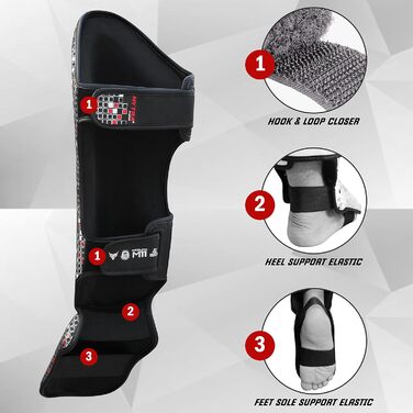 Mytra Fusion M-11 Захист гомілки та стопи преміум для муай-тай, кікбоксингу, MMA, легкий та міцний шкіряний щиток для єдиноборств, чорний, розмір L