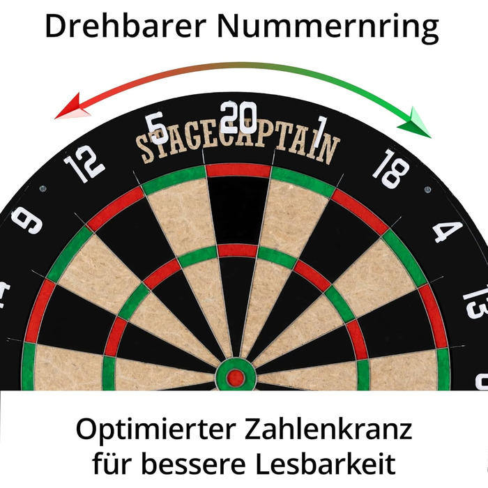 Дартборд Stagecaptain DBS-1715C Bullseye Champion з дротами – професійна стілдардс-дошка з сизалю з 6 дротиками та 4 наборами хвостовиків