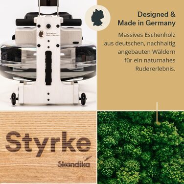Гребний тренажер Skandika Styrke Premium (Німеччина) - дерев'яний, для дому, з додатком Kinomap, до 180 кг, кремово-чорний