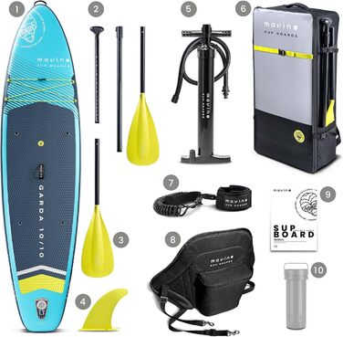 Надувний SUP Борд Movino Garda Allround 10'10' - Комплект для Сапсерфінгу (330 см, Турквіз-Лимон)