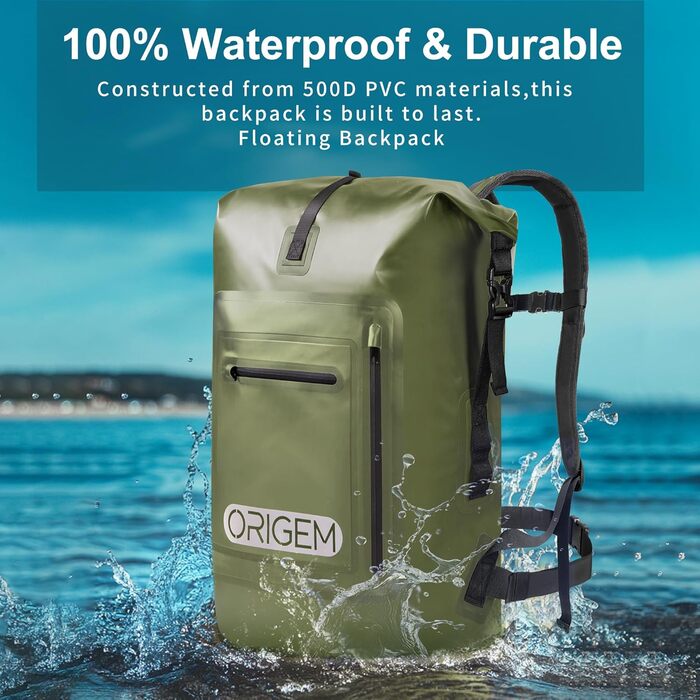 Водонепроникний рюкзак Origem 35/85L Rolltop, 55L, Dry Bag з відділенням для ноутбука, для каякінгу, риболовлі, рафтингу, дайвінгу та повсякденного використання (армійний зелений)