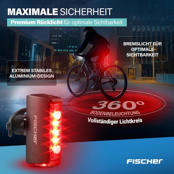 LED акумуляторний задній ліхтар Fischer Stableuchte для велосипеда, зарядний, IPX4, чорний, TWIN (акумуляторний ліхтар + TWIN STOP)
