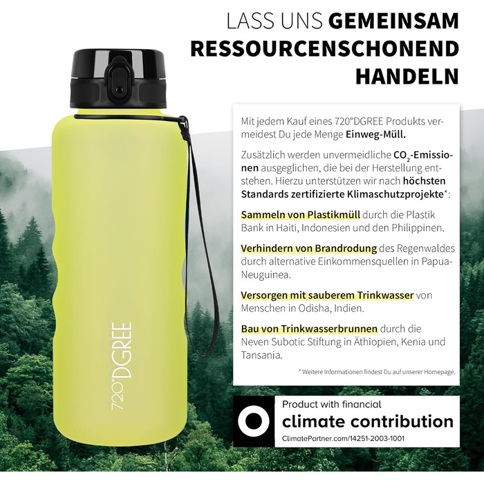 Пляшка спортивна 720°DGREE 'uberBottle' з ситечком, 1.5 л, жовта (лимонна) - BPA-Free, для спорту, школи, фітнесу, дітей, велосипеда, прогулянок, Tritan