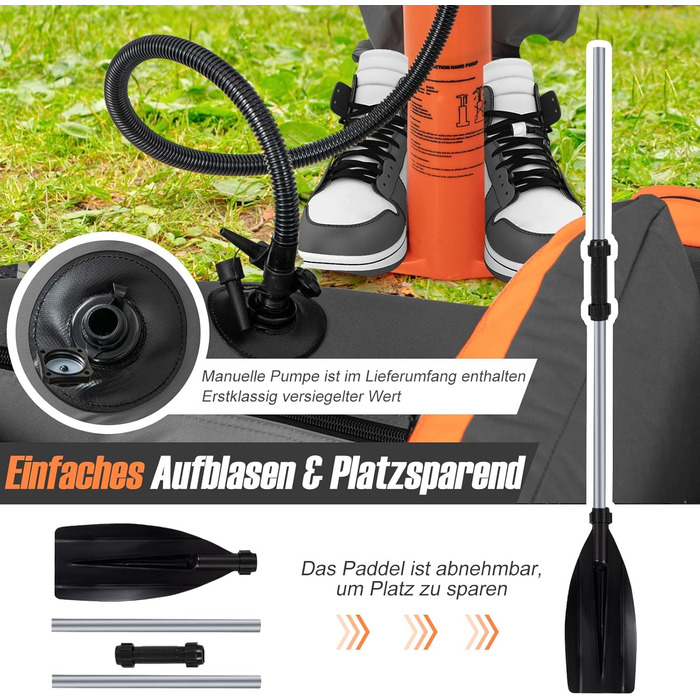 Надувне рибальське човен GYMAX: компактне belly boat з насосом, веслами та регульованими ременями. Витримує до 150 кг (сірий)