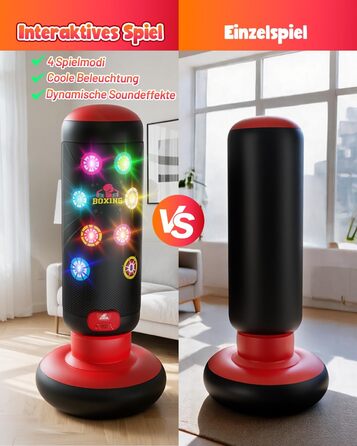 Інтерактивний боксерський мішок для дітей з музикою та світлом, стоячий, надувний, з рукавичками, для хлопчиків 6-12 років, червоний, L