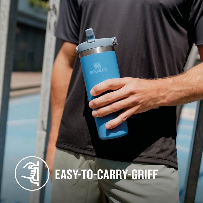 Термокружка Stanley Flip Straw 0.89 л з трубочкою, синя, BPA Free, для спорту та води, тримає холод 12+ годин, можна мити в посудомийній машині