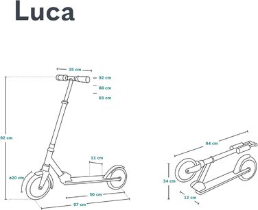 Самокат LIONELO Luca для дітей і дорослих, до 100 кг, складаний, легкий 4 кг, міцна конструкція, 20 см колеса, амортизація ShockResist, заднє гальмо, нековзкий