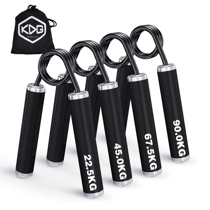 Тренування для рук KDG: набір 4 або 6 шт. (22.5-157.5 кг), металевий тренажер для хвату, неслизький, для розвитку м'язів та реабілітації рук, чорний