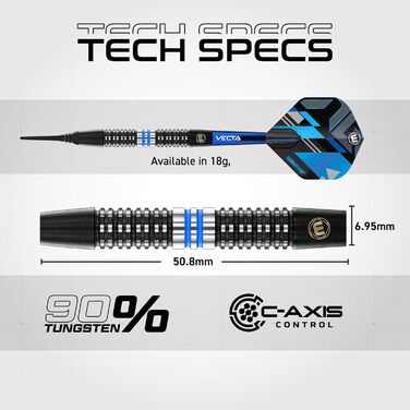 Дартс набір WINMAU Galactics 90% вольфрам, професійний, 18г Soft Tip, 24г/26г Steel Tip, з крилами та стрижнями