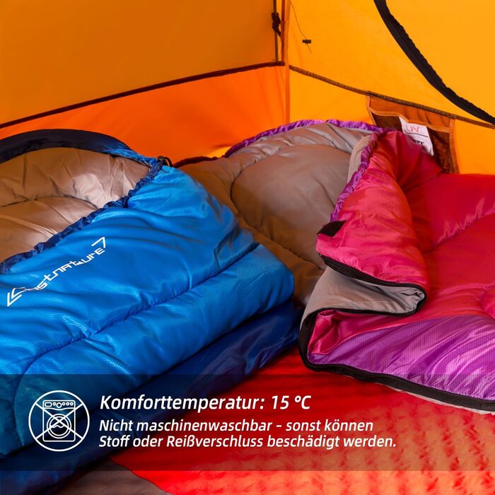 Спальний мішок Clostnature Легкий для кемпінгу – Outdoor, для дорослих, жінок, чоловіків, 1.3 KG, фіолетовий, з блискавкою зліва