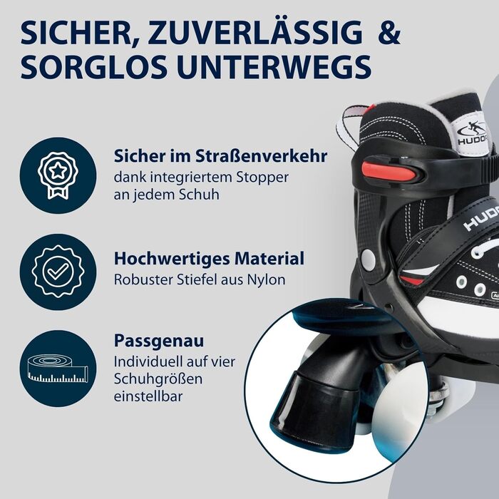 Роликові ковзани Hudora чорного кольору, регульовані, ABEC 3 Carbon, нейлонові черевики, алюмінієвий трюк, розмір 32-35, для дітей та підлітків