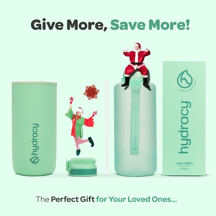 Водна пляшка Hydracy 2L зі стаканчиком та позначкою часу - спортивна пляшка без BPA, не протікає, з термоізоляцією, для спорту та активного відпочинку (2L, з трубочкою, колір: аква-зелений)