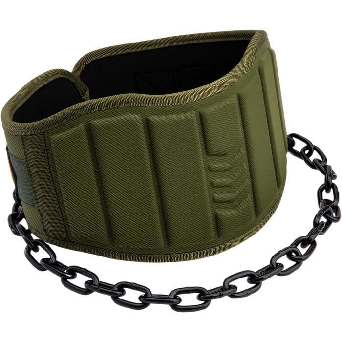 Пояс для підтягувань з ланцюгом та карабінами, вантажний пояс для важкої атлетики, тренувань у залі та вдома, зелений