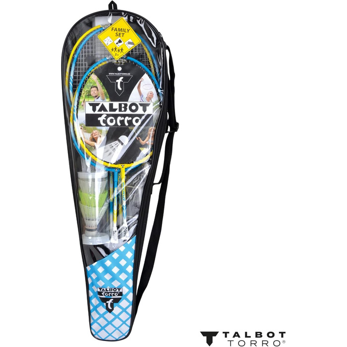 Набір для бадмінтону Talbot-Torro Family: 2 юніорські ракетки, 2 стандартні, 3 волани, регульована сітка, сумка