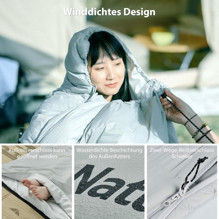 Сплячий мішок Naturehike - легкий, для походів та кемпінгу, комфорт +7°C, Z-подушка (сірий)