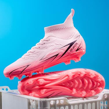 Черевики для футболу чоловічі, високі, професійні. Підліткові, для тренувань, на штучний газон. Футбольні черевики, рожеві, 38 EU
