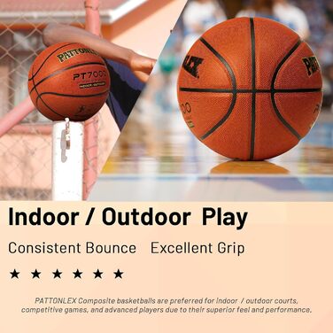 М'яч баскетбольний Pattonlex 29.5'' розмір 7 - Композитна шкіра - Для залу та вулиці - Оранжевий