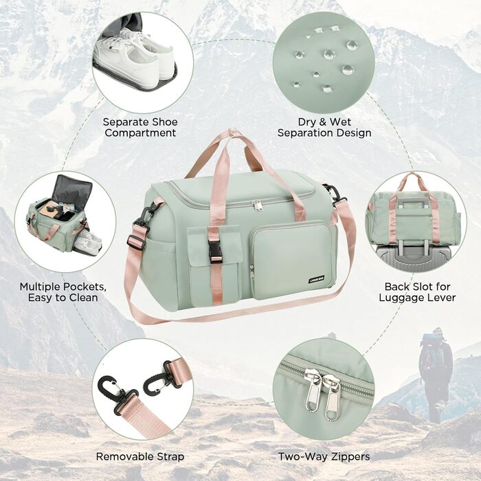 Спортивна сумка Cozary 42L: водонепроникна, з відділенням для взуття та мокрих речей, ідеальна для тренувань, подорожей та бізнесу (зелена)