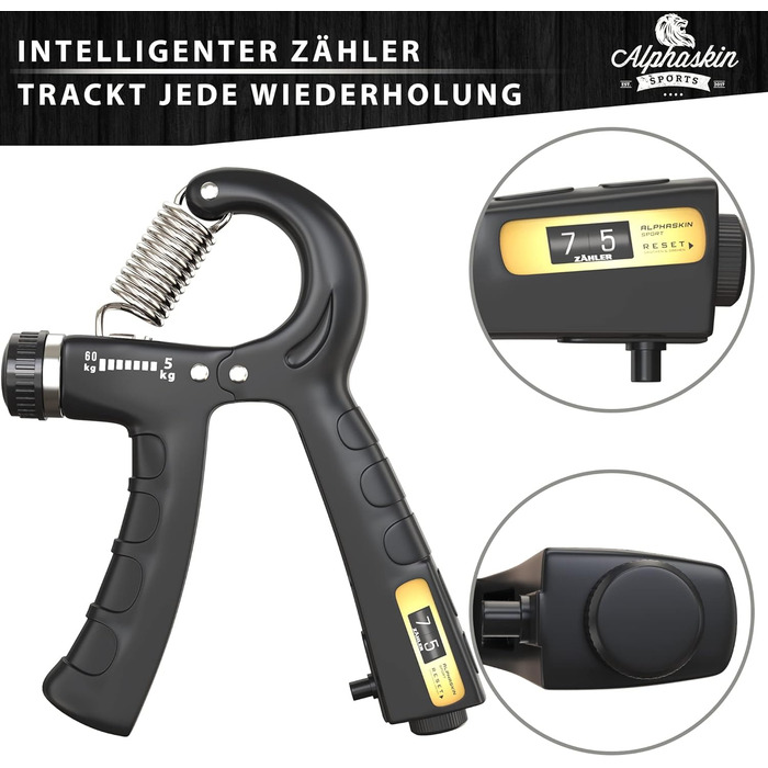 ALPHASKIN Handtrainer Преміум: Набір для тренування сили рук та пальців (2/5 шт.) | Grip Trainer, Підтримка зап'ястя, Фітнес