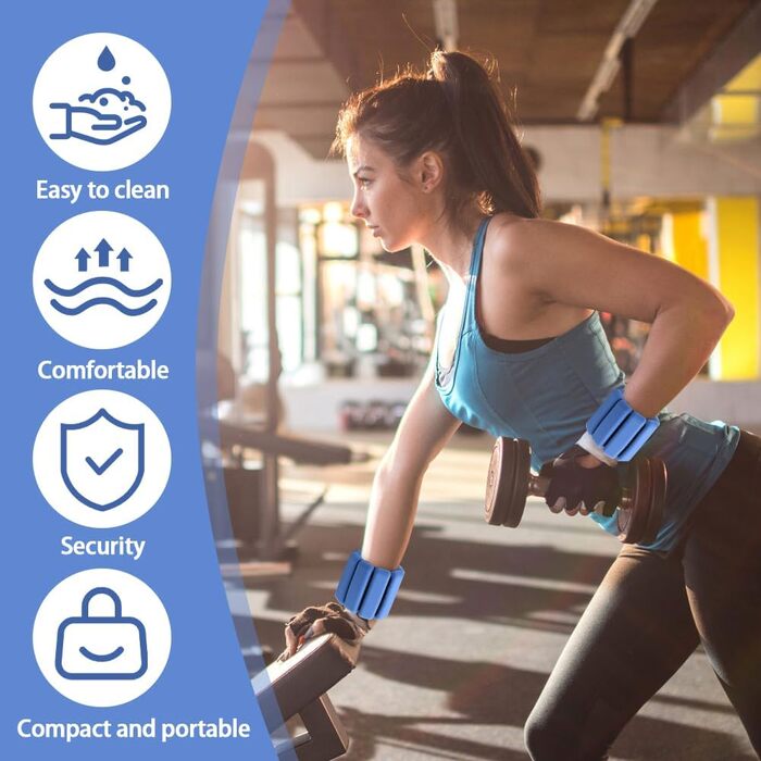 Набір манжет на зап'ястя з регульованою вагою 2 шт. (0.45 кг) для фітнесу, йоги, пілатесу, для жінок та чоловіків, синій