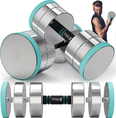 Комплект гантелей Dripex з регульованою вагою, сталь, 2 x 15 кг, зручна ручка, для домашніх тренувань