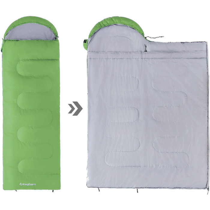 Спальний мішок KingCamp Oasis 250 - літній, для кемпінгу та відпочинку на природі, зелений, довжиною 2.2м, шириною 2.2м, температура комфорту -3°C