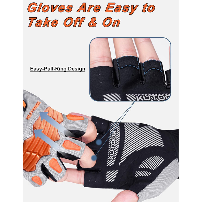 Велосипедні рукавички KUTOOK MTB для гірського велосипеда, літні, чоловічі/жіночі, з амортизацією долоні 5 мм, захист TPR SCR, сенсорний екран, дихаючі, KT202, срігало-помаранчеві