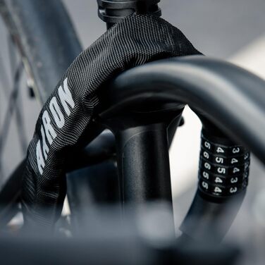 Замок для велосипеда AARON Lock One: стале ланцюгове замкнення з 5-значним кодом, висока безпека, для електровелосипеда, гірського, трекінгового, туристичного та шосе́йного велосипеда, чорний