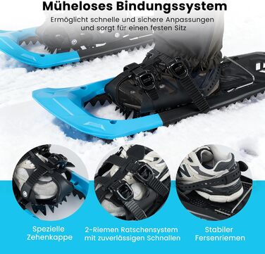 Снігоступи COSTWAY з підйомником, 35-45 розмір, до 90 кг, комплект з трекінговими палками та сумкою (синій, 63 см)