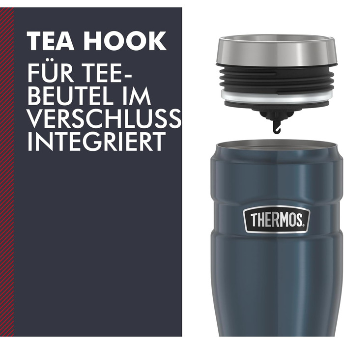 Термос STAINLESS KING з нержавіючої сталі, блакитний, 0,47л - термокружка Coffee to Go, абсолютно герметична, придатна для миття в посудомийній машині, 7 год гаряча & 18 год холодна, з гачком для пакетиків чаю, без BPA (Ice Grey Polished)