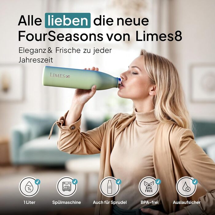 Термос Limes 8 FourSeasons 1 л, нержавіюча сталь, ізотермічна пляшка для напоїв, для газованої води, герметична, зберігає тепло і холод, 1000 мл