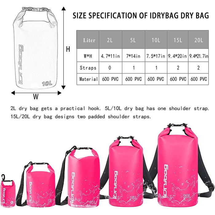Водонепроникний мішок IDRYBAG 5L, червоний, для каякінгу, водних видів спорту та подорожей