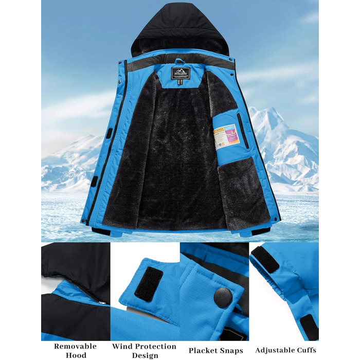 Зимова куртка MAGCOMEN для жінок: тепла флісова парка, кімоно, куртка для сноуборду, водонепроникна, вітрозахисна (M, Синій, Чорний)