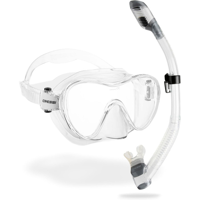 Маска CRESSI F1 без рамки + трубка Dry для дайвінгу та снорклінгу, унісекс, прозора (комбо-набір)